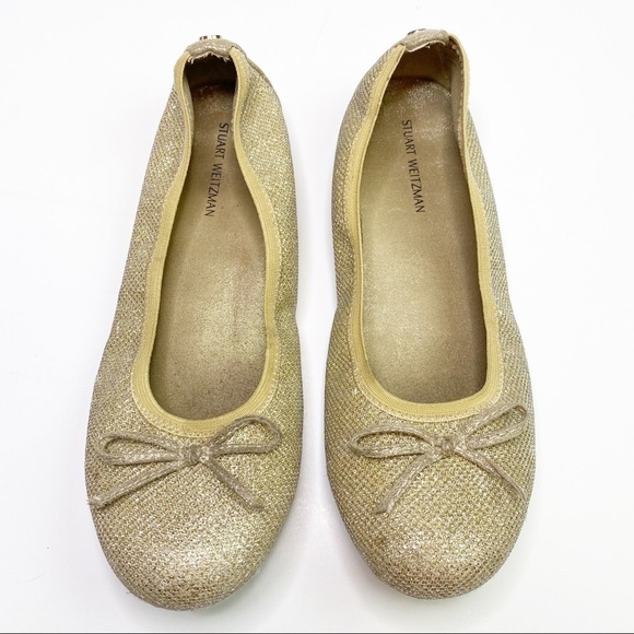 Stuart Weitzman Fannie Gold Bow Ballerina Flats - Picture 2 of 9